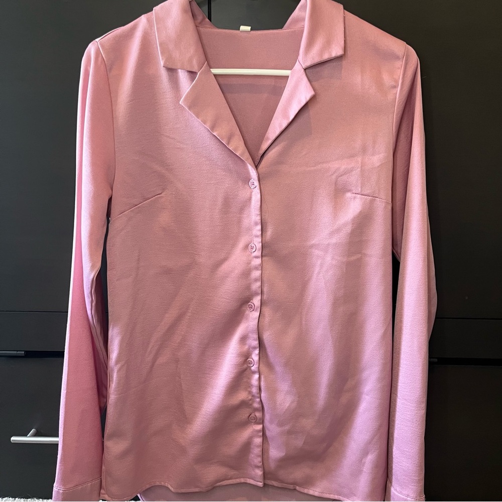 Pink Satin Business Button-Up